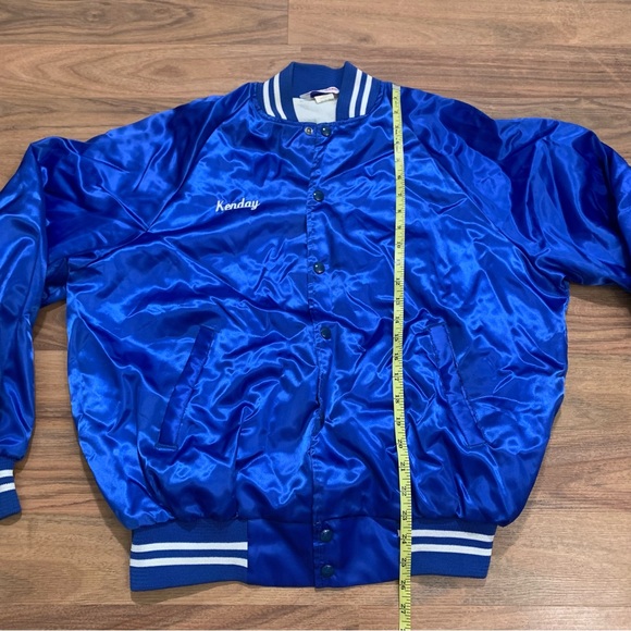 Vintage Wear Guard Blue Satin Bomber Crew Jacket Adult XL Snap Button - Picture 8 of 8